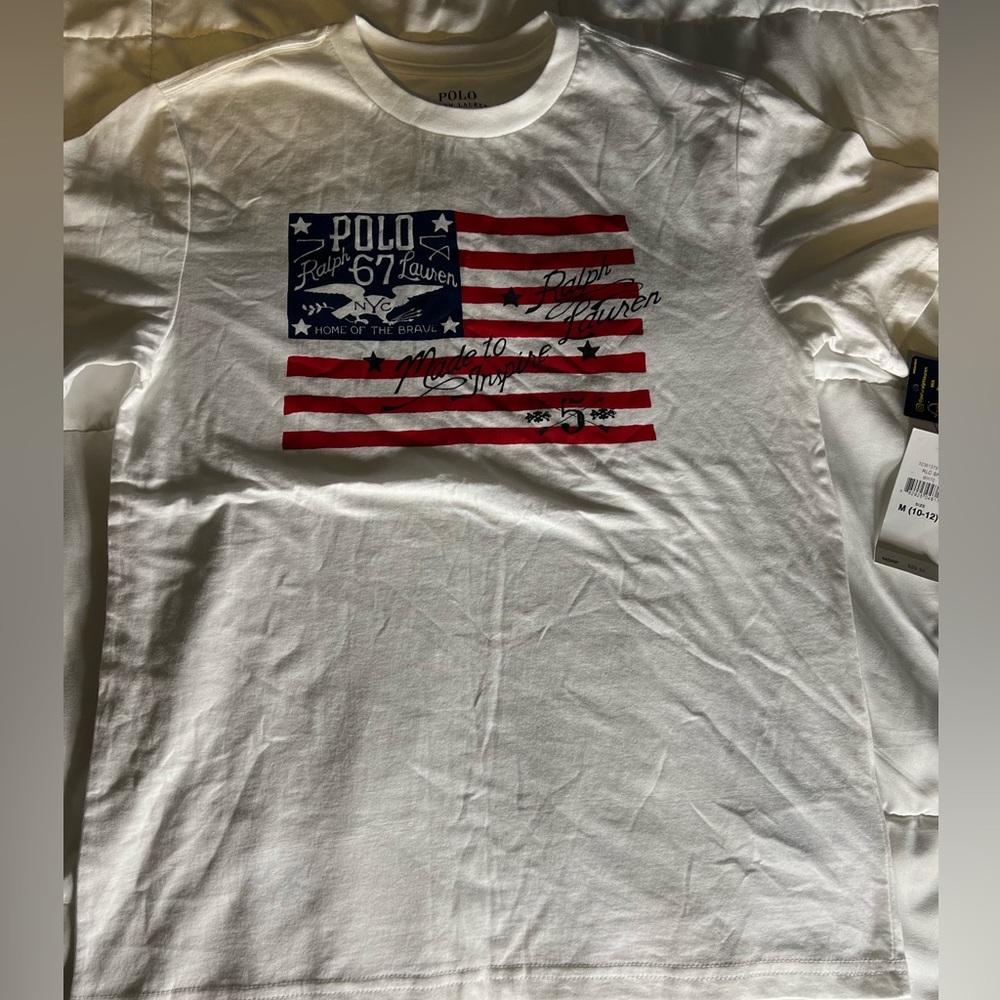 Ralph Lauren Patriotic American Flag Boys NEW NWT White Short Sleeve Tee